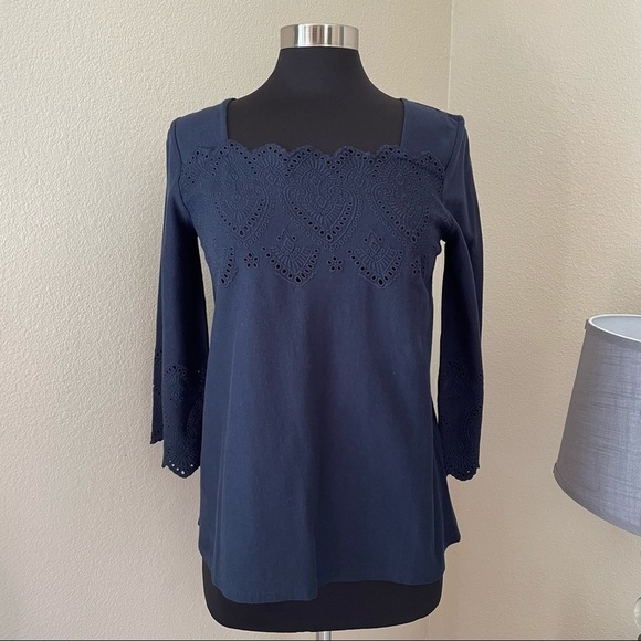 J. Jill Crochet Trim Eyelet Embellished Top - Picture 1 of 11